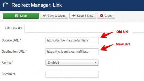 Joomla Redirector Manager Link