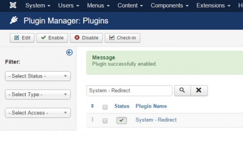 Joomla System Redirect Url Screen