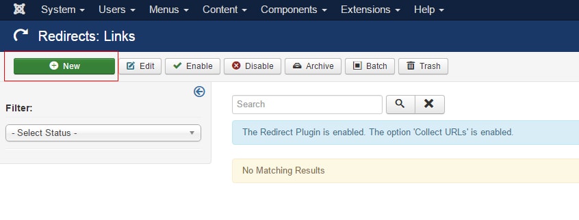 Click on Joomla New button