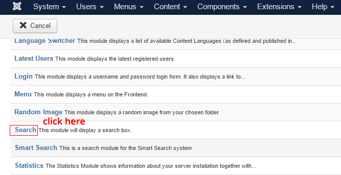 Add new Joomla search module