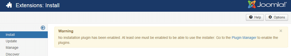 Joomla 3.6 - No installation plugin has been enabled - How to fix it
