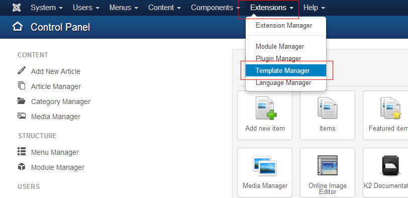 Joomla Template Installation Template Manager